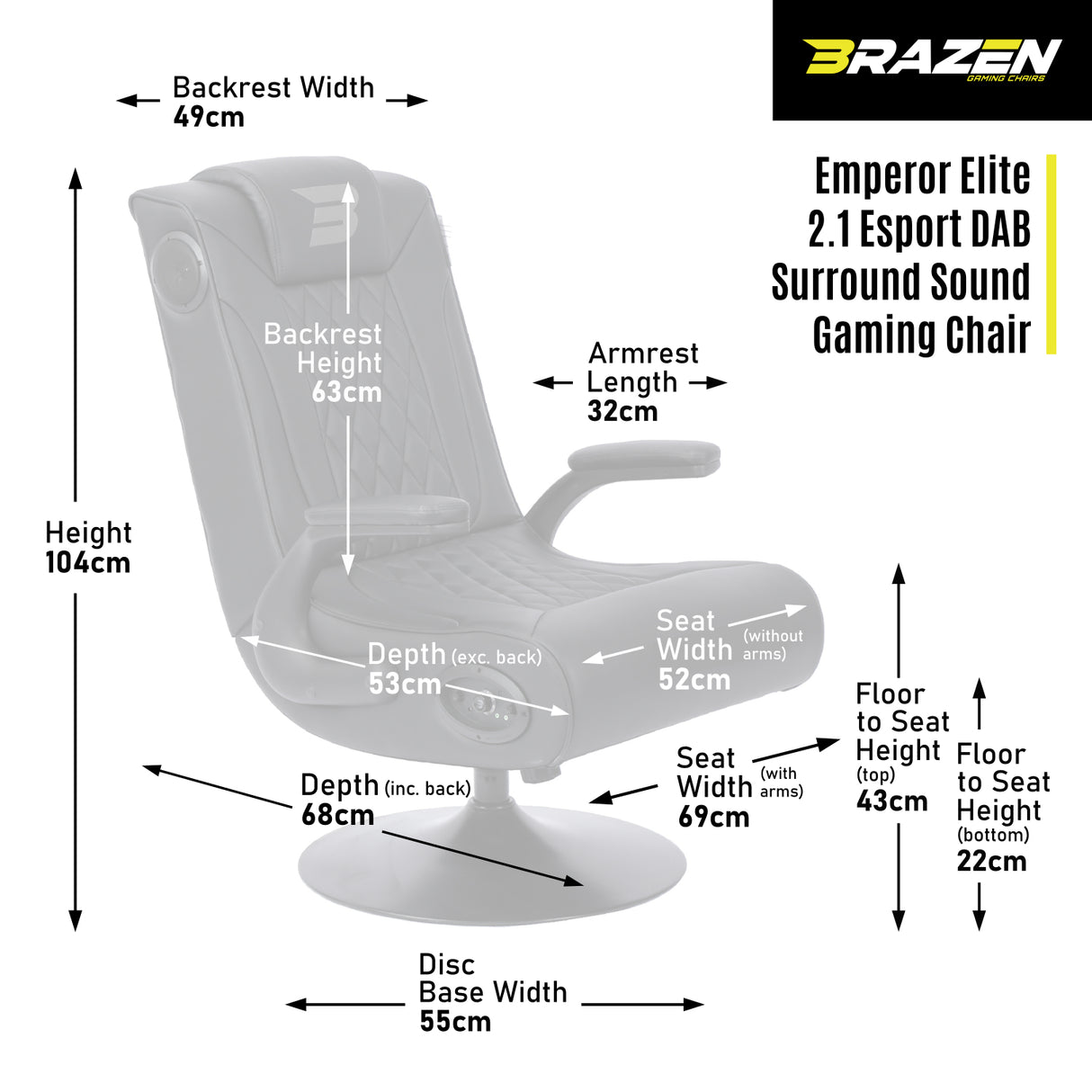 BraZen Emperor XX 2.1 DAB Surround Sound Gaming Chair - Pedestal - Furniture by BraZen The Chelsea Gamer