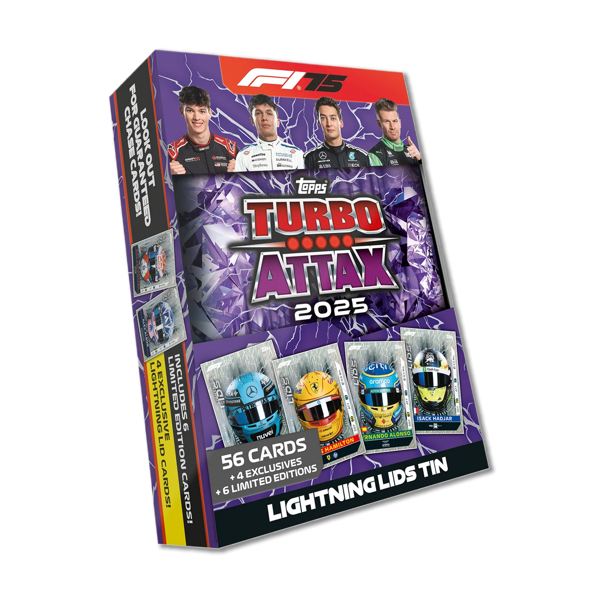Topps Turbo Attax Formula 1® 2025 - Mega Tin - Lightning Lids - contains 66 cards including 6 LE's and 4 Exclusive 'Lightning Lids' Cards! - Merchandise by Topps The Chelsea Gamer