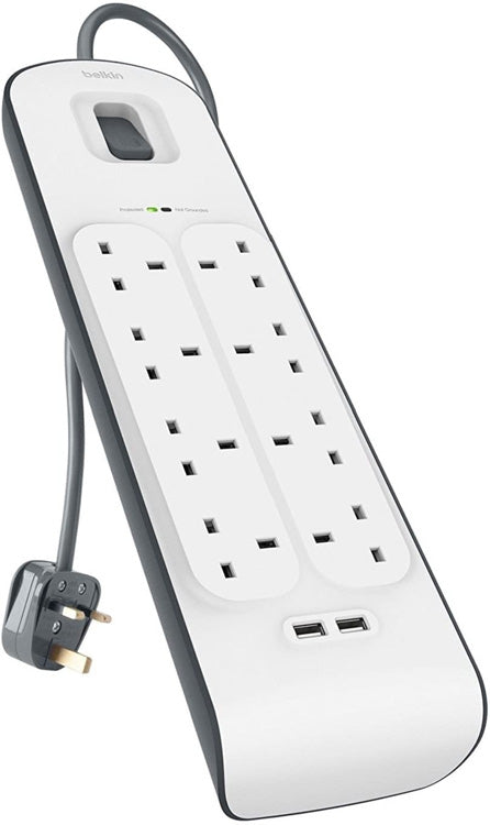 Belkin 8 Way Surge Protect Strip - 2m Cable with 2 x USB - Cables by Belkin The Chelsea Gamer