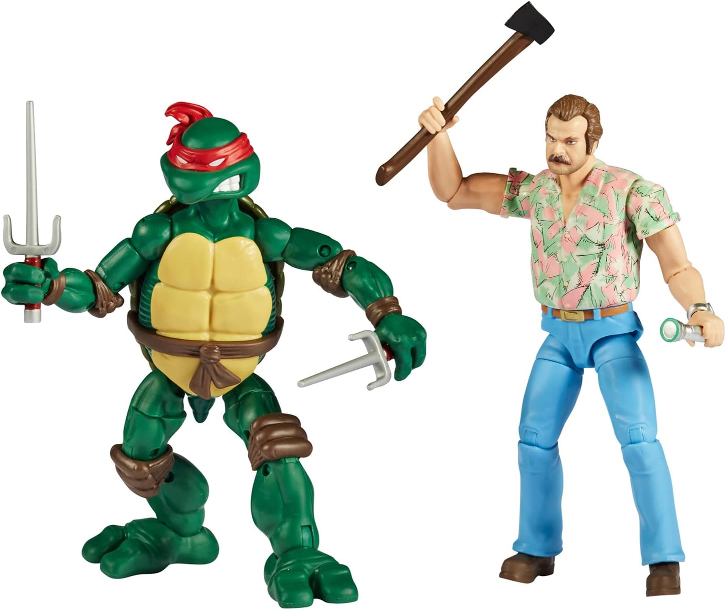 Teenage Mutant Ninja Turtles Raphael Vs Stranger Things Hopper Action Figures  6'' And Turtle With Articulation, P81192 - Merchandise by Bandai Namco Entertainment The Chelsea Gamer