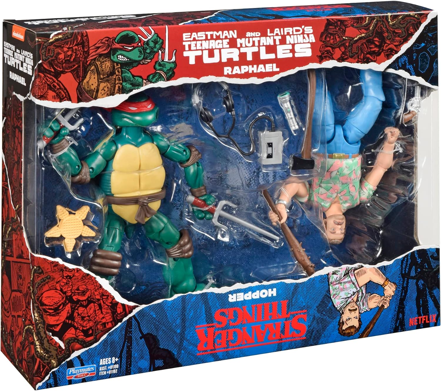 Teenage Mutant Ninja Turtles Raphael Vs Stranger Things Hopper Action Figures  6'' And Turtle With Articulation, P81192 - Merchandise by Bandai Namco Entertainment The Chelsea Gamer