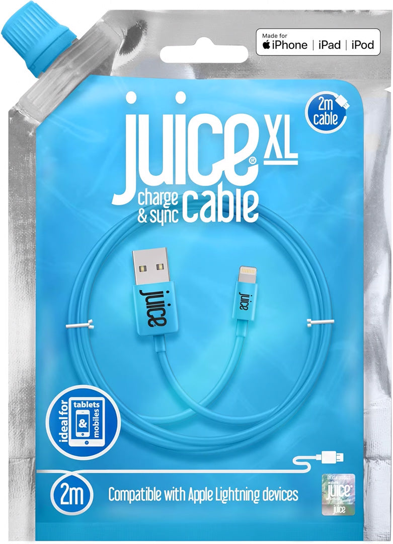 Juice ECO Apple Lightning Charging Cable 2m - Aqua - Cables by Juice The Chelsea Gamer