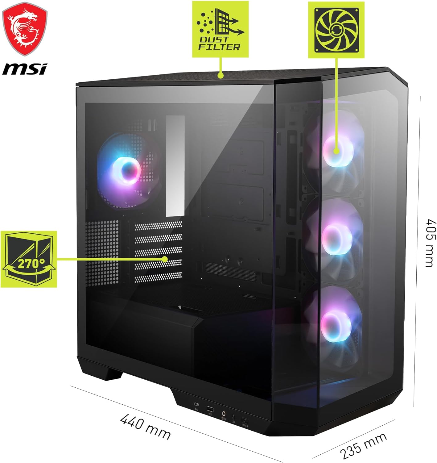 MSI MAG Pano M100R PZ Black - Micro Tower PC Case - Core Components by MSI The Chelsea Gamer