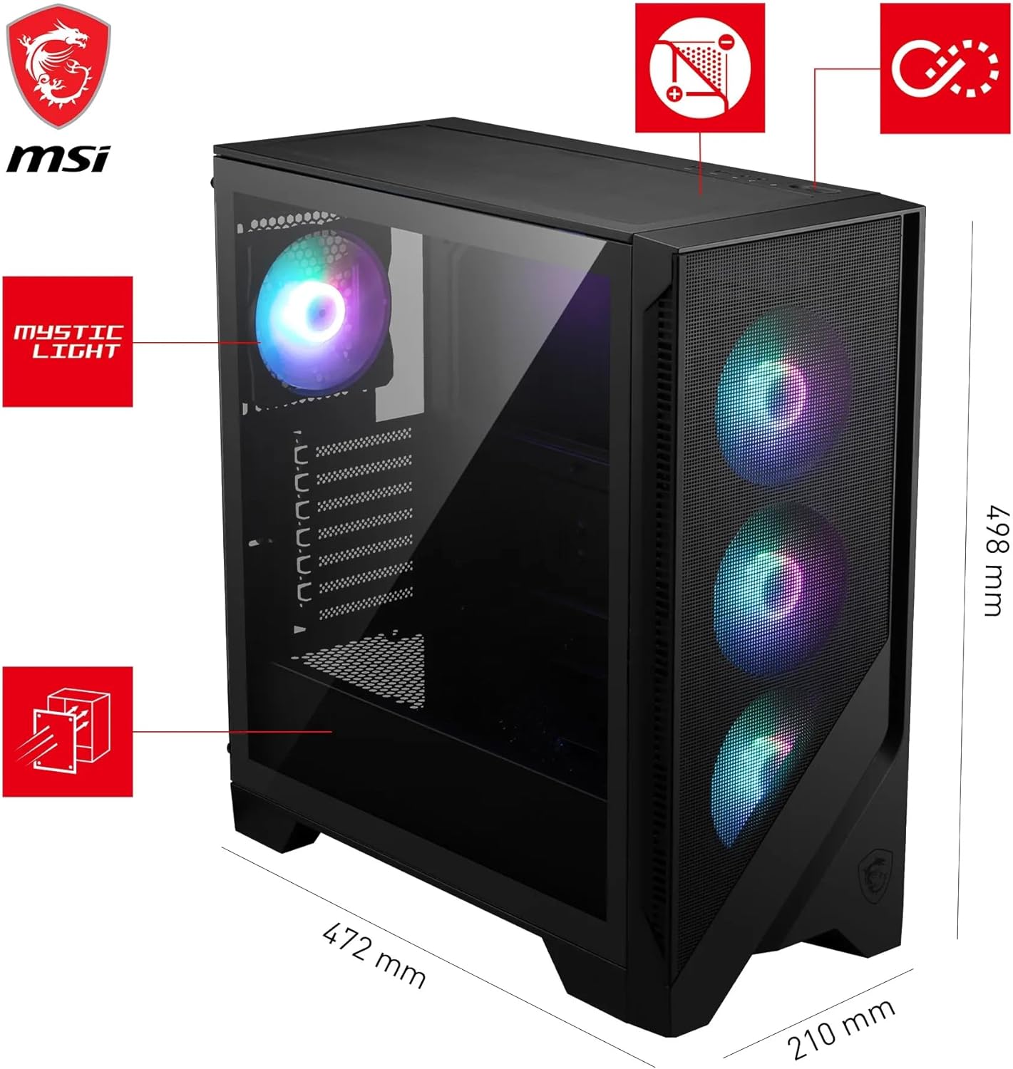 MSI MAG Force 320R Airflow - Mid-Tower PC Case - Core Components by MSI The Chelsea Gamer