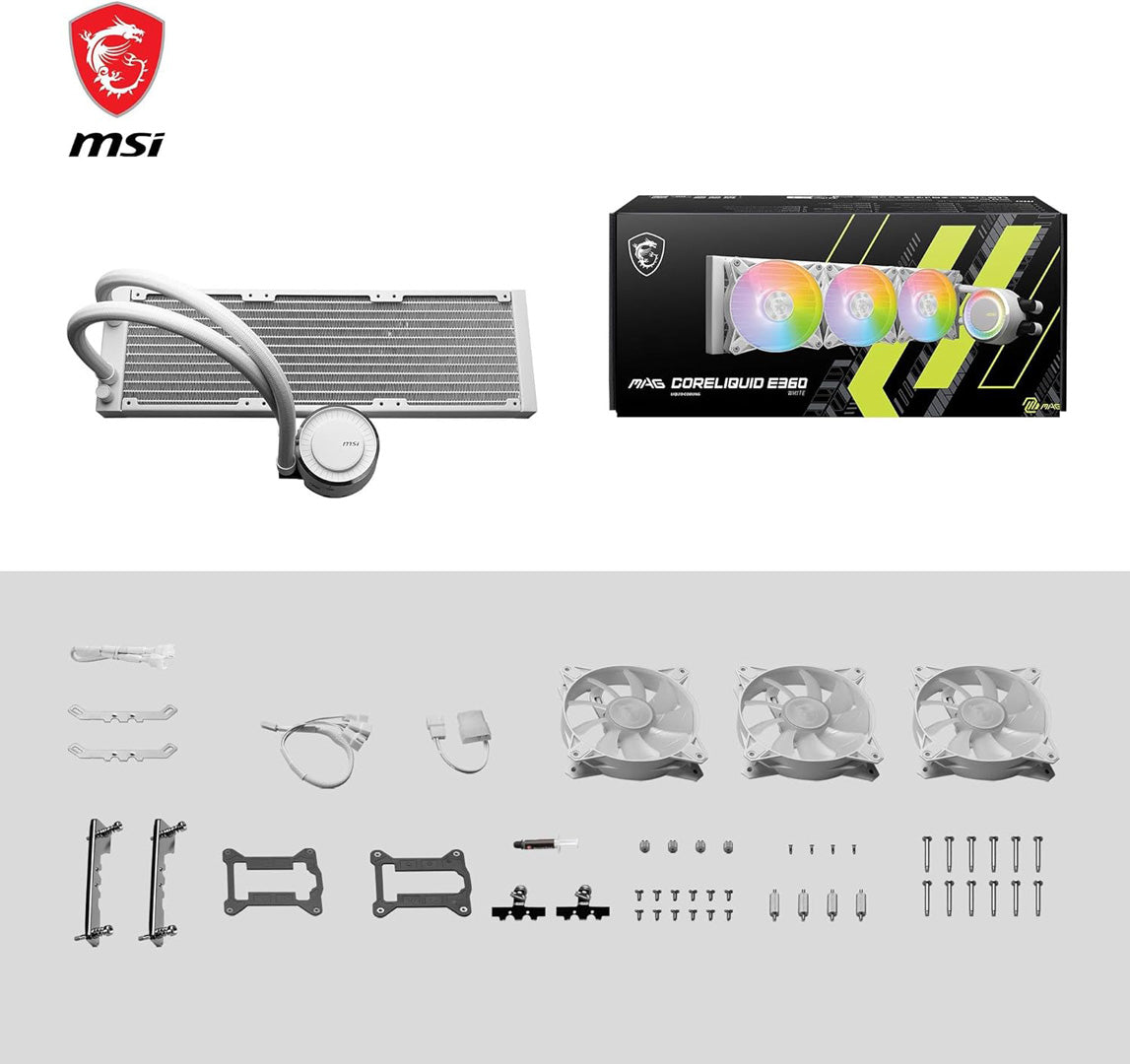 MSI MAG Coreliquid E360 White - Liquid CPU Cooler - Core Components by MSI The Chelsea Gamer