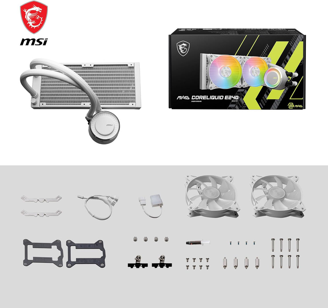 MSI MAG Coreliquid E240 White - Liquid CPU Cooler - Core Components by MSI The Chelsea Gamer