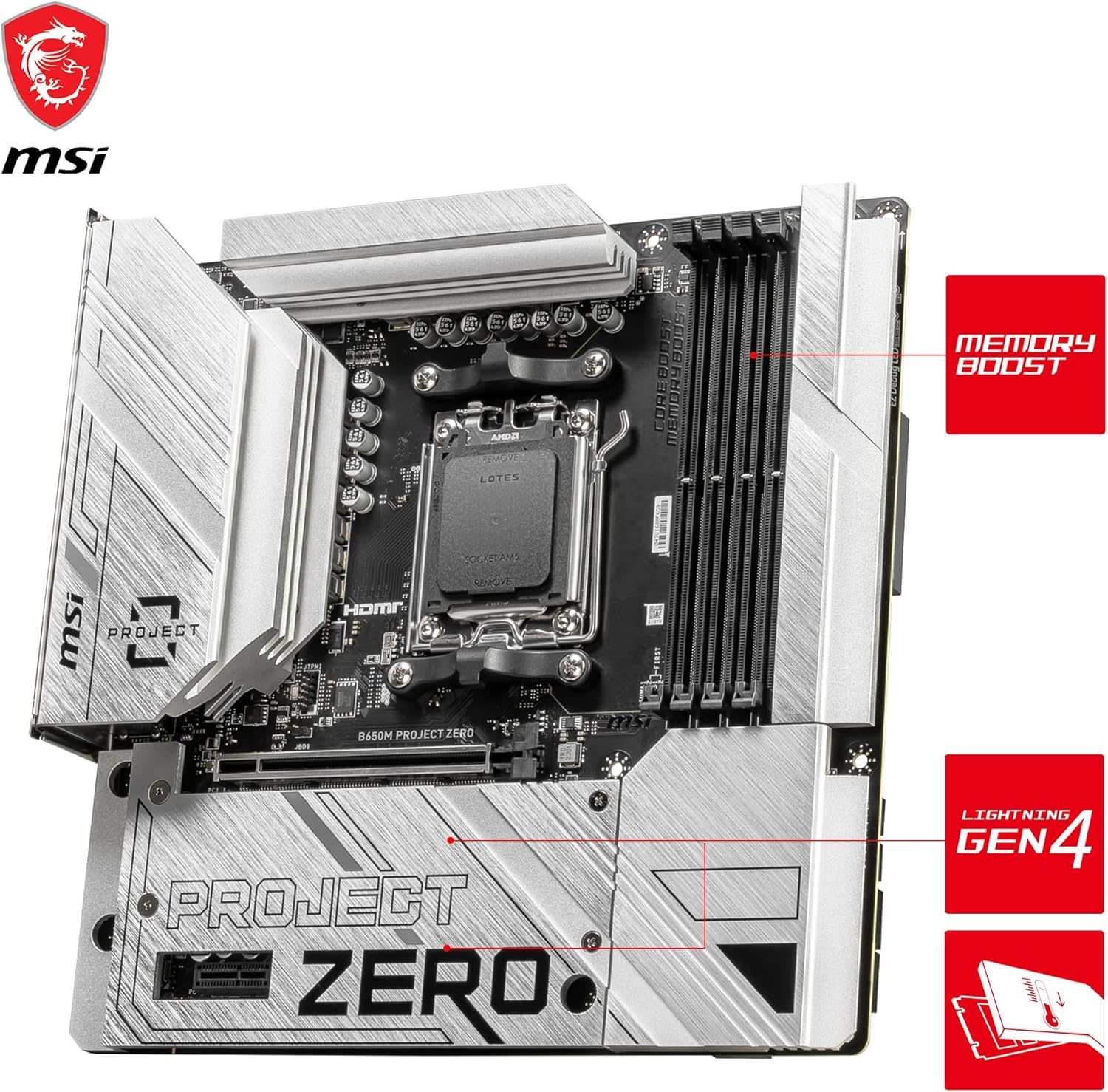 MSI B650M Project Zero Motherboard - Socket AM5 - Core Components by MSI The Chelsea Gamer