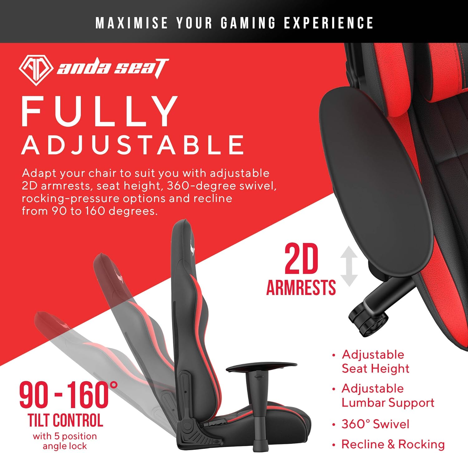 Anda Seat Jungle Pro Gaming Chair - Black/Red - Furniture by Anda Seat The Chelsea Gamer