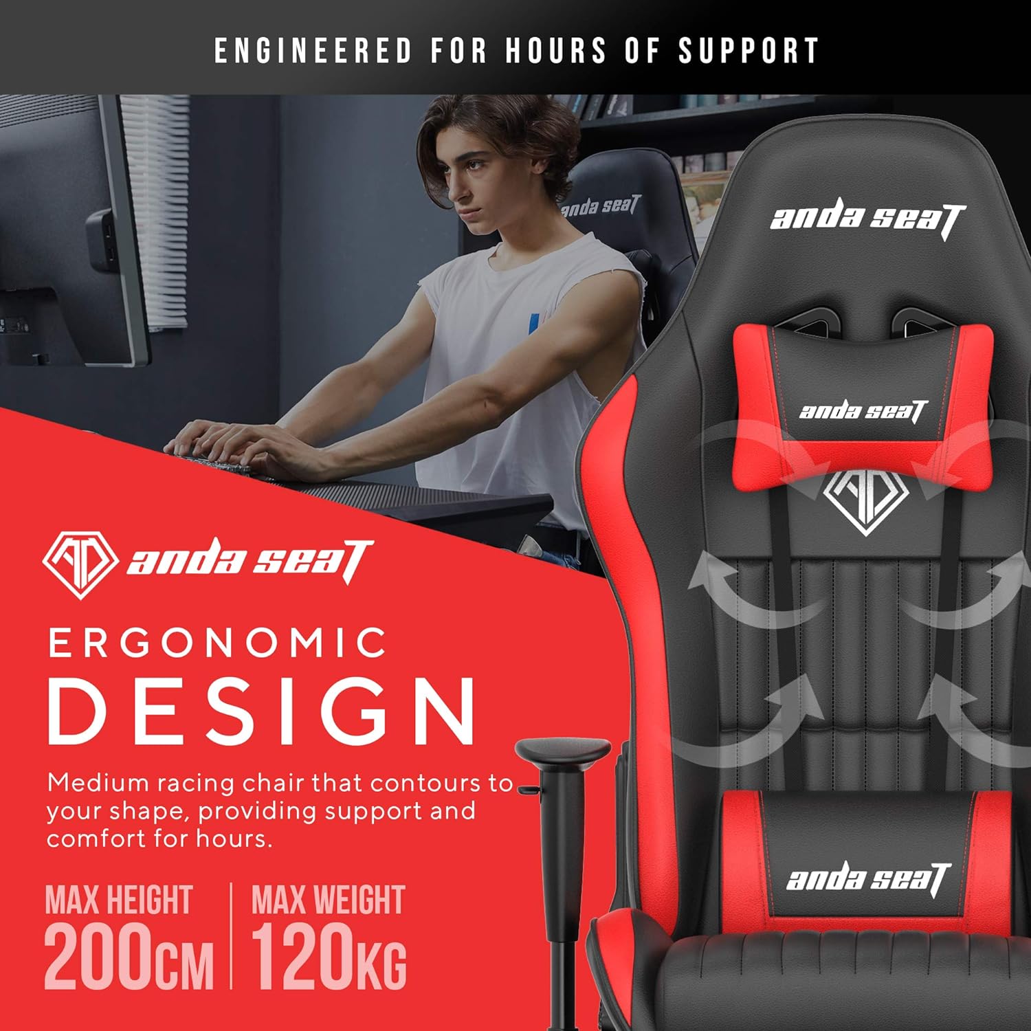 Anda Seat Jungle Pro Gaming Chair - Black/Red - Furniture by Anda Seat The Chelsea Gamer