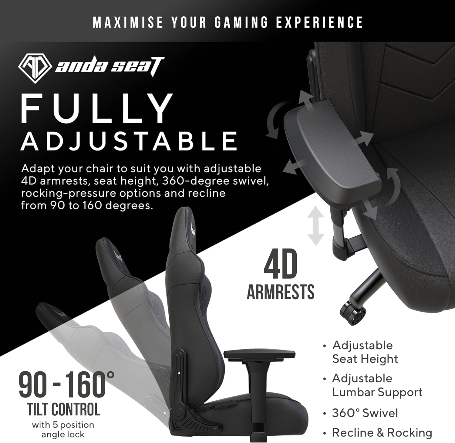 Anda Seat - Dark Demon Black - Gaming Chair - Furniture by Anda Seat The Chelsea Gamer