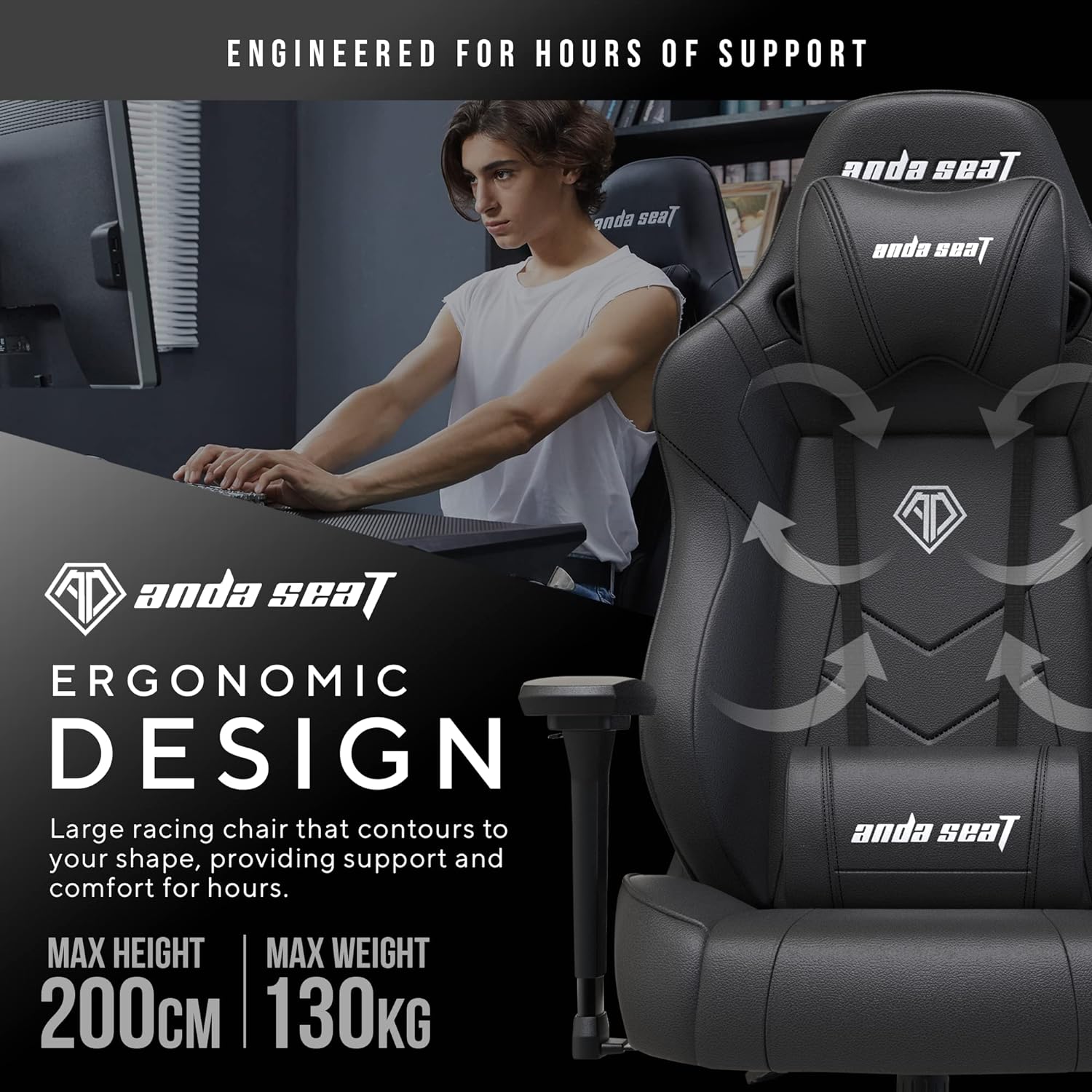 Anda Seat - Dark Demon Black - Gaming Chair - Furniture by Anda Seat The Chelsea Gamer