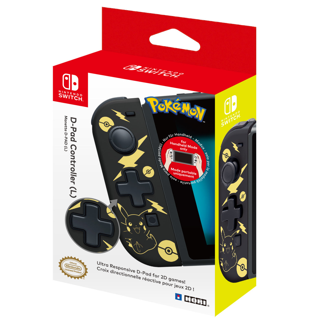 Hori - D-Pad Controller (L) Pokémon: Pikachu Black & Gold Edition for Nintendo Switch - Console Accessories by HORI The Chelsea Gamer