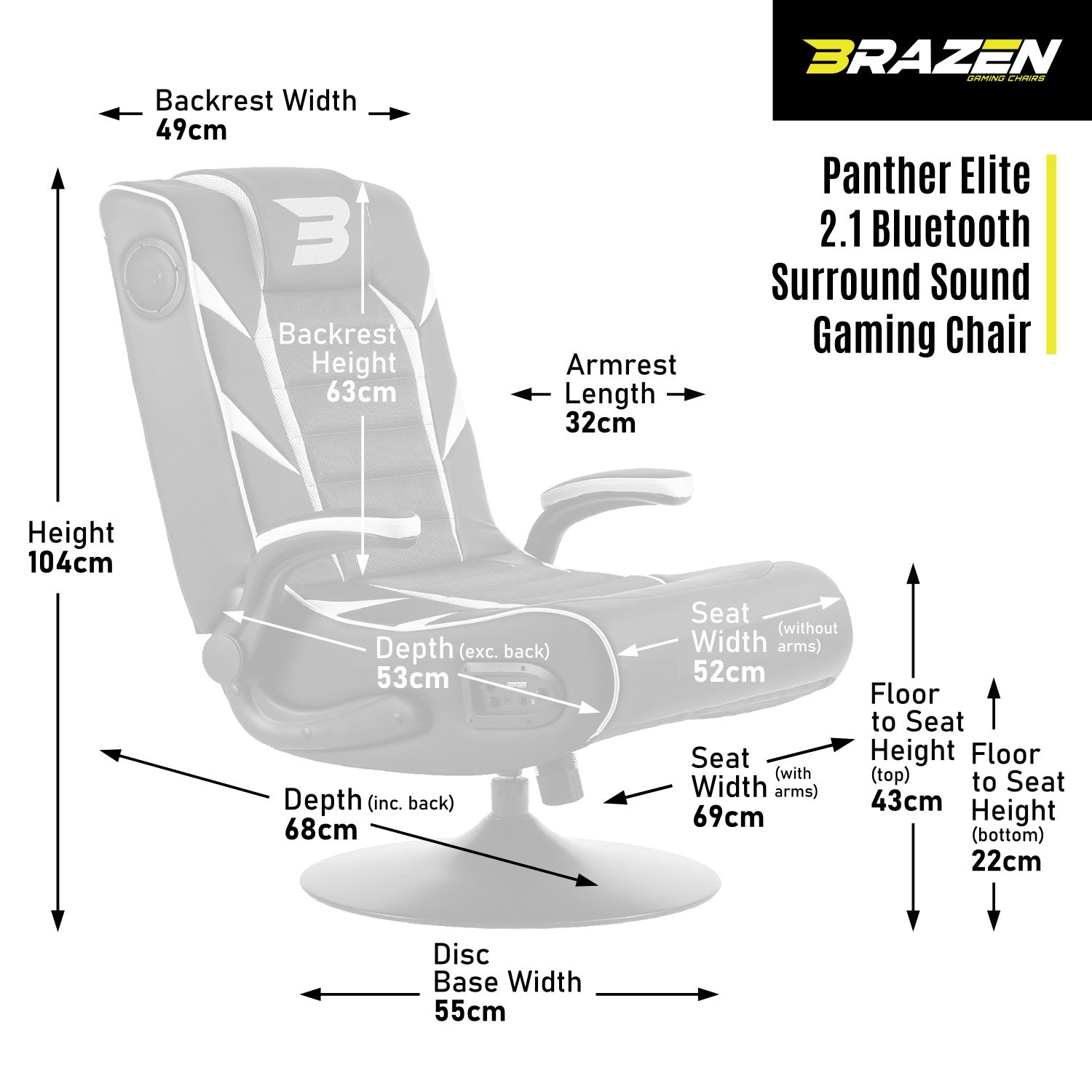 BraZen Panther Elite 2.1 Bluetooth Surround Sound Gaming Chair - Black/Red - Furniture by BraZen The Chelsea Gamer