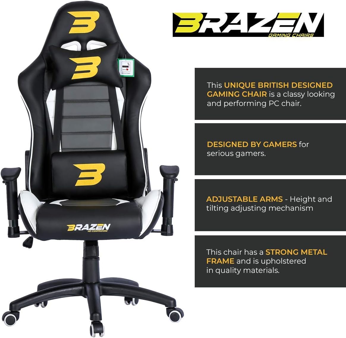 BraZen Sentinel Elite PC Gaming Chair - Black/White - Furniture by BraZen The Chelsea Gamer
