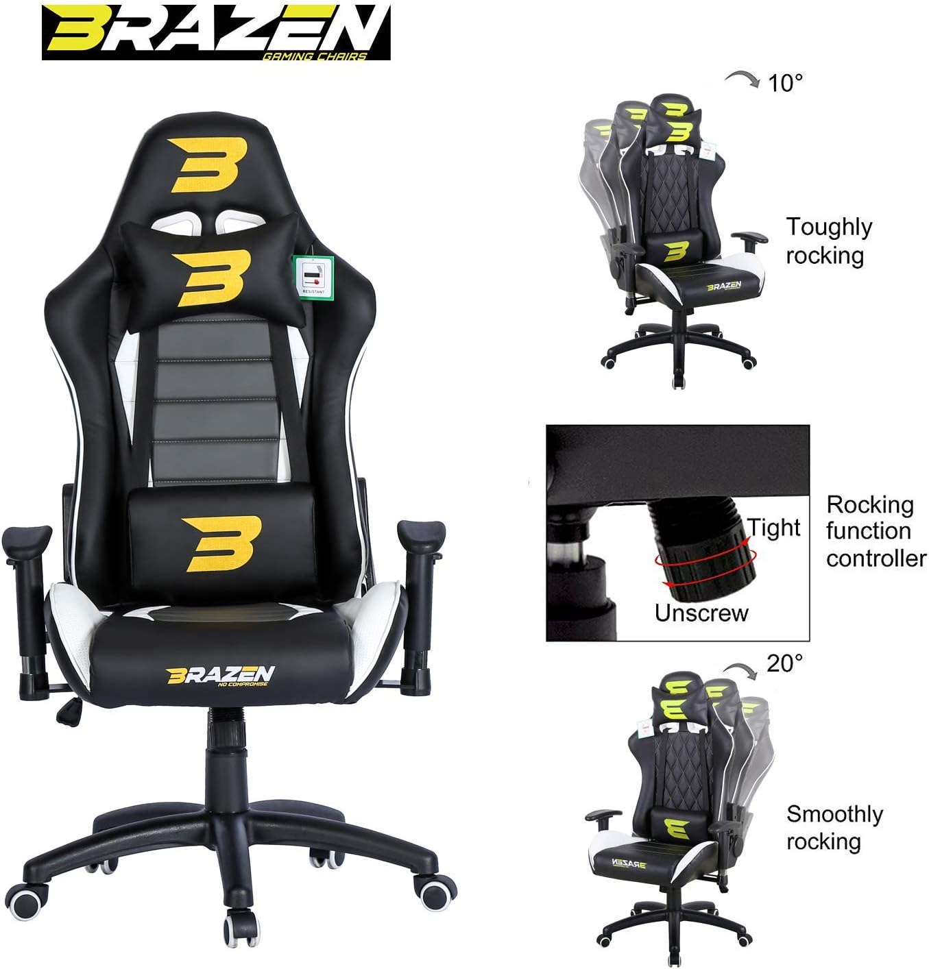 BraZen Sentinel Elite PC Gaming Chair - Black/White - Furniture by BraZen The Chelsea Gamer