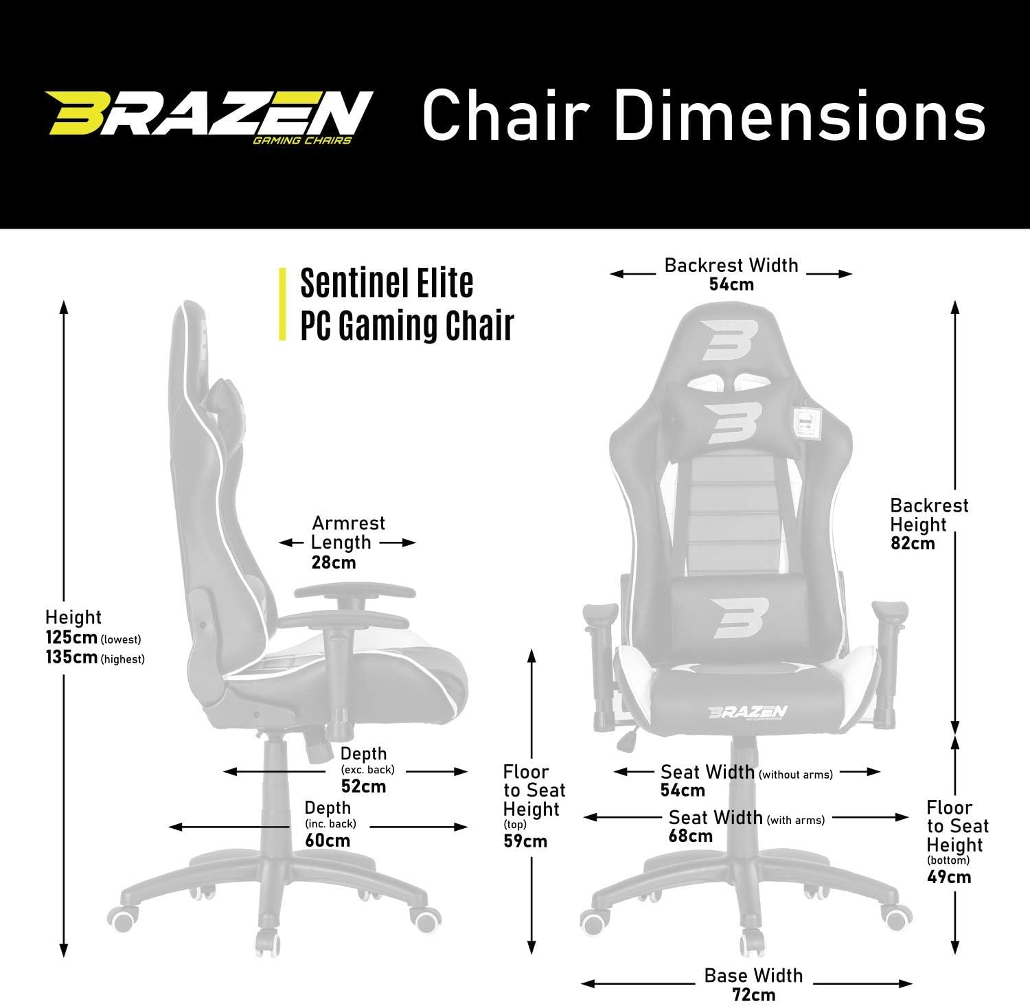 BraZen Sentinel Elite PC Gaming Chair - Black/White - Furniture by BraZen The Chelsea Gamer