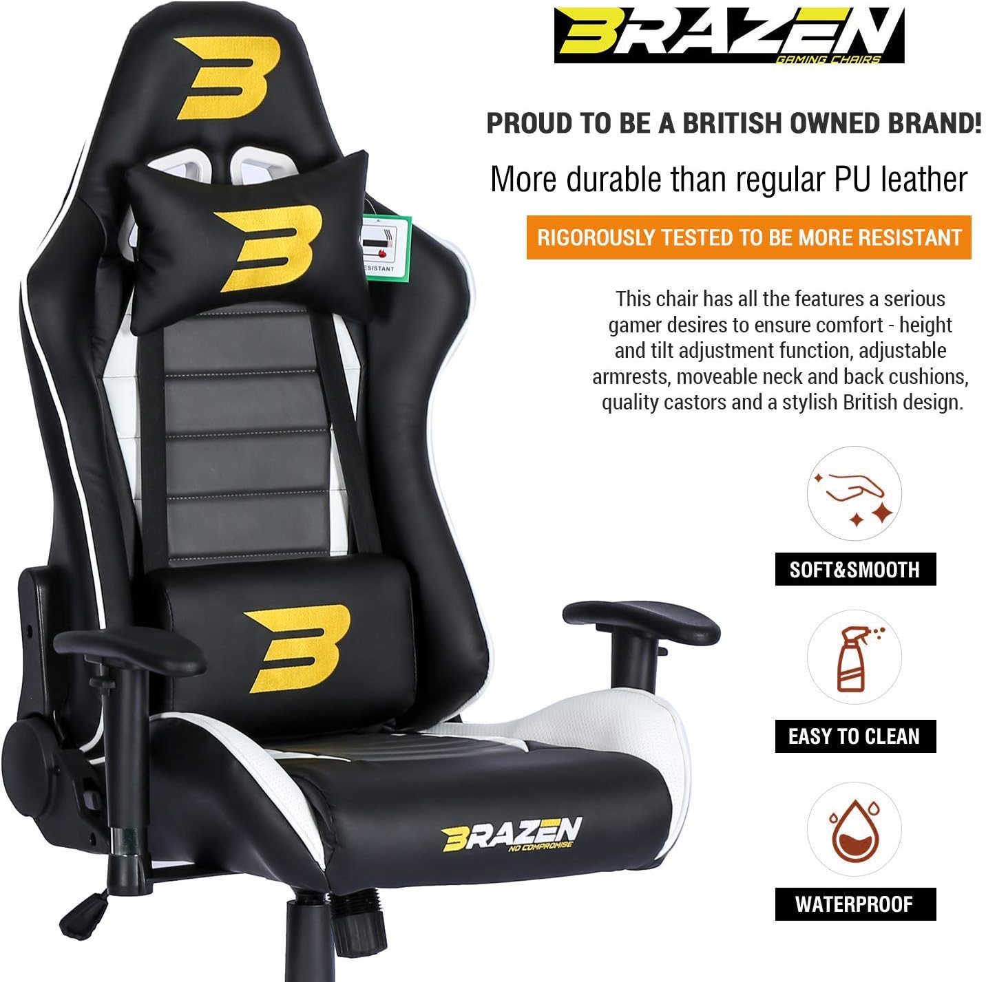 BraZen Sentinel Elite PC Gaming Chair - Black/White - Furniture by BraZen The Chelsea Gamer