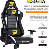 BraZen Sentinel Elite PC Gaming Chair - Black/White - Furniture by BraZen The Chelsea Gamer