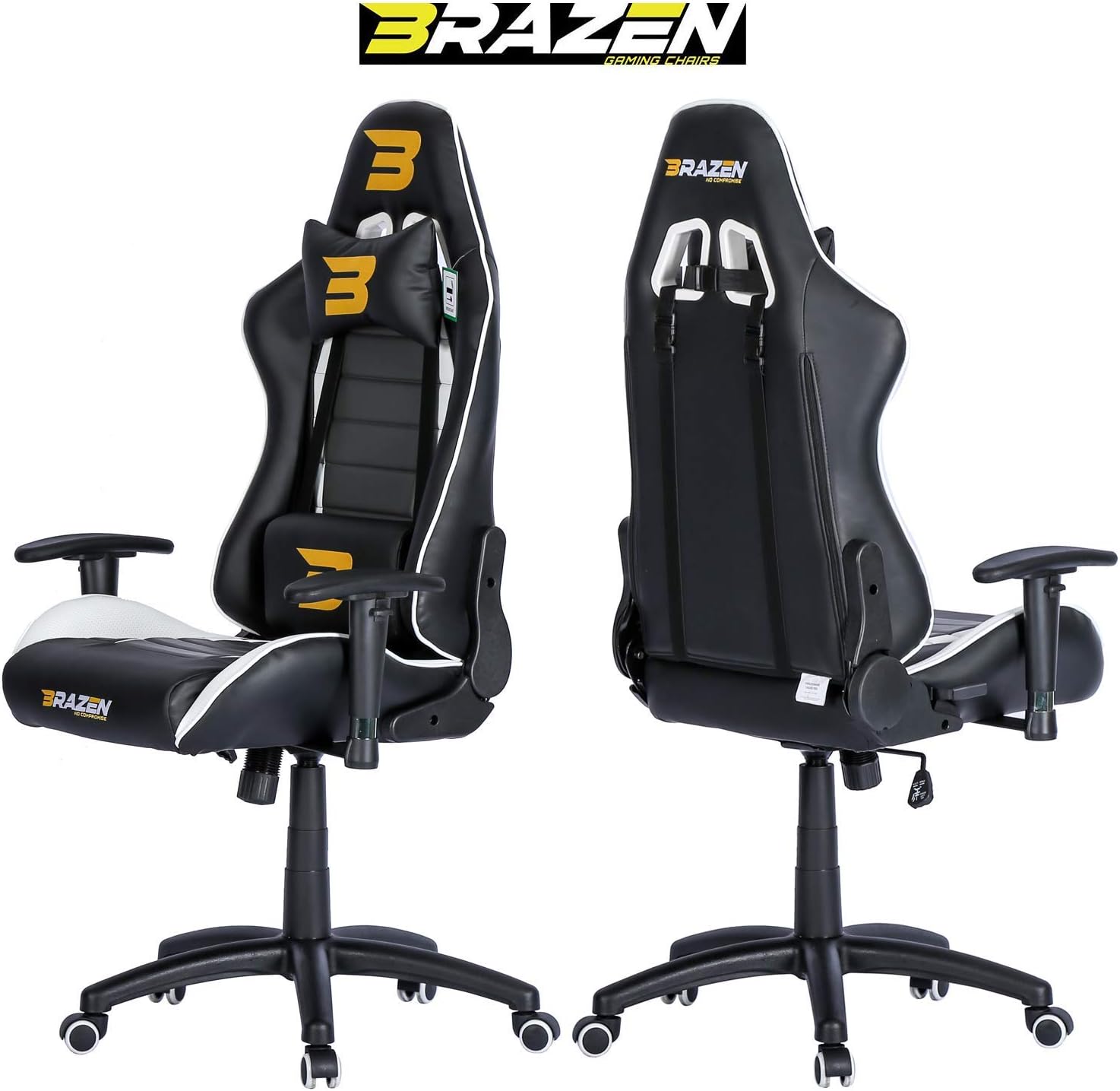 BraZen Sentinel Elite PC Gaming Chair - Black/White - Furniture by BraZen The Chelsea Gamer