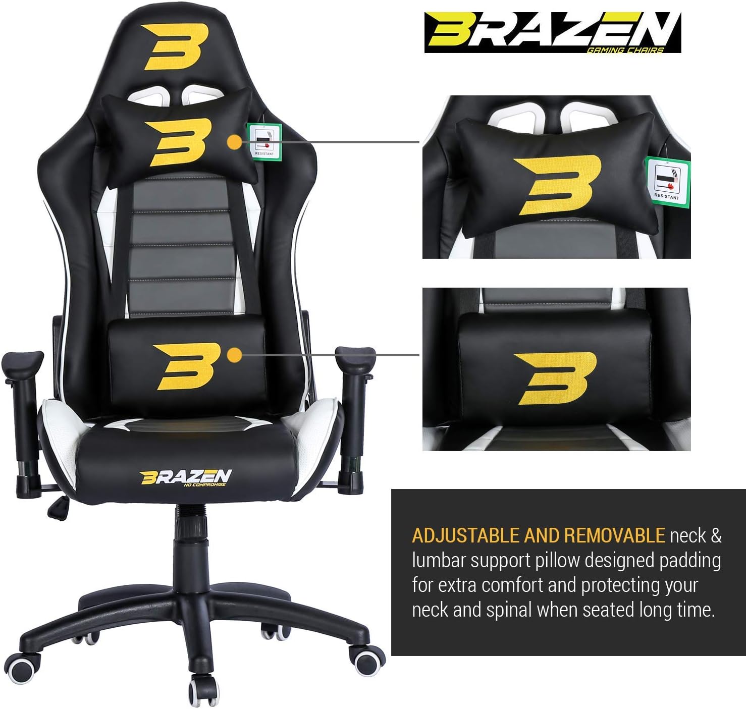 BraZen Sentinel Elite PC Gaming Chair - Black/White - Furniture by BraZen The Chelsea Gamer