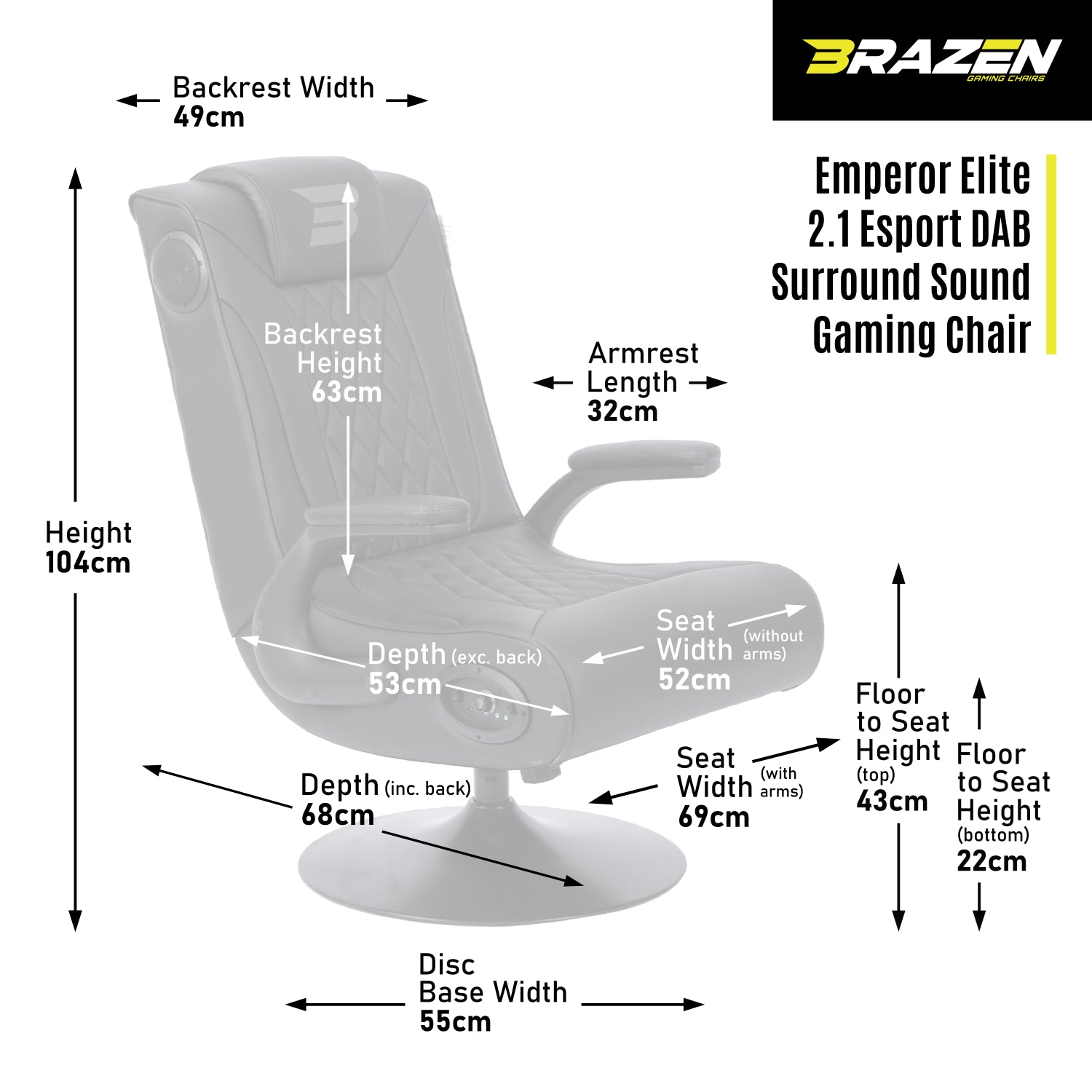 BraZen Emperor XX 2.1 DAB Surround Sound Gaming Chair - Pedestal - Furniture by BraZen The Chelsea Gamer