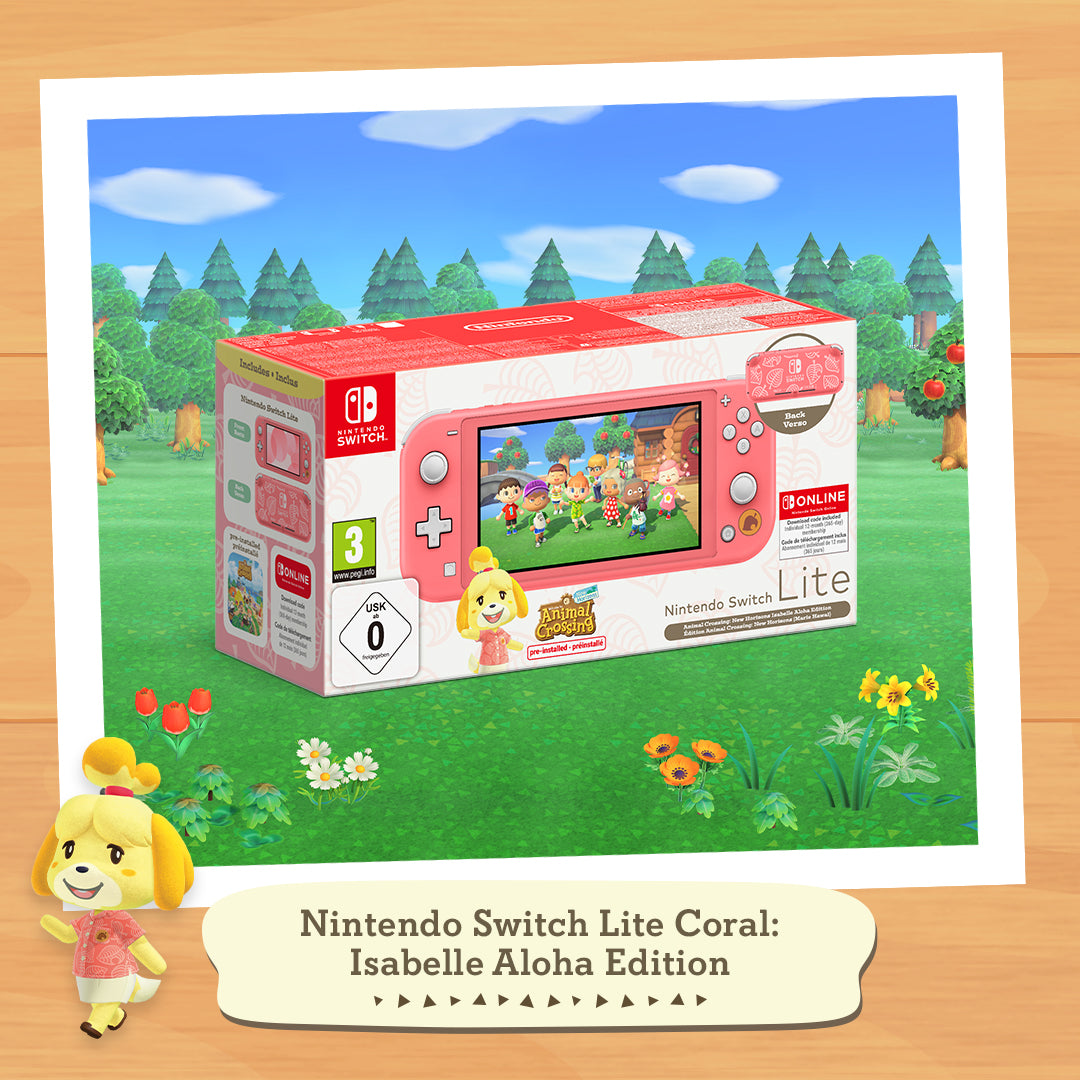 Nintendo Switch Lite Coral: Isabelle Alhoa Edition & Animal Crossing: New Horizons & 12 Months NSO - Console pack by Nintendo The Chelsea Gamer