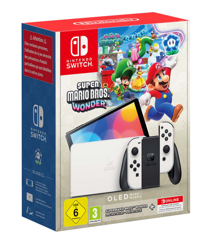 Nintendo Switch (OLED Model - White) + Mario Wonder Bundle + 12 Month NSO