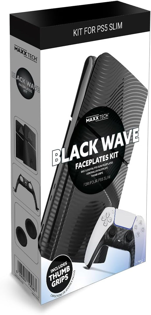 Maxx Tech PS5 Slim Faceplates + Controller Faceplate + 2 Thumb Grips - Black Wave - Console Accessories by Maxx Tech The Chelsea Gamer