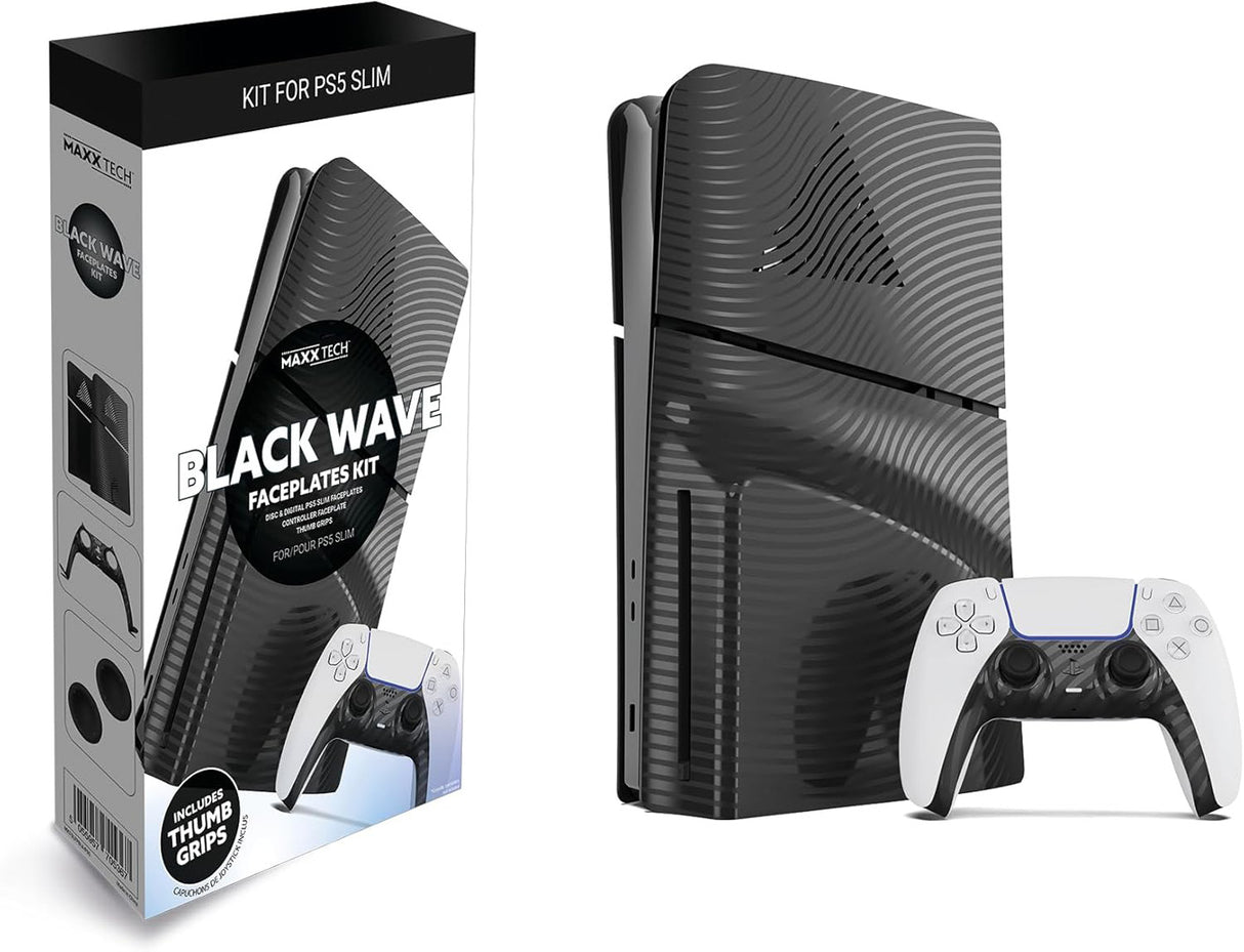 Maxx Tech PS5 Slim Faceplates + Controller Faceplate + 2 Thumb Grips - Black Wave - Console Accessories by Maxx Tech The Chelsea Gamer