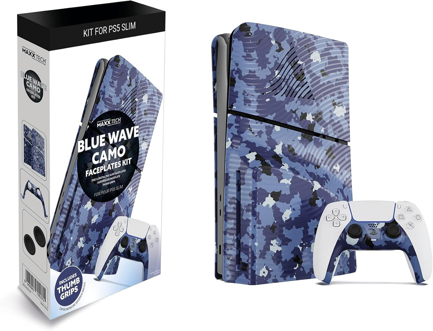 Maxx Tech PS5 Slim Faceplates + Controller Faceplate + 2 Thumb Grips - Blue Wave - Console Accessories by Maxx Tech The Chelsea Gamer