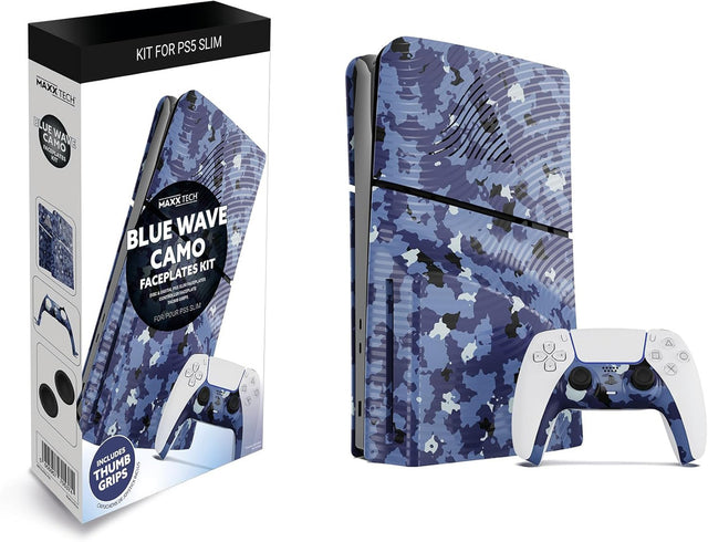 Maxx Tech PS5 Slim Faceplates + Controller Faceplate + 2 Thumb Grips - Blue Wave - Console Accessories by Maxx Tech The Chelsea Gamer