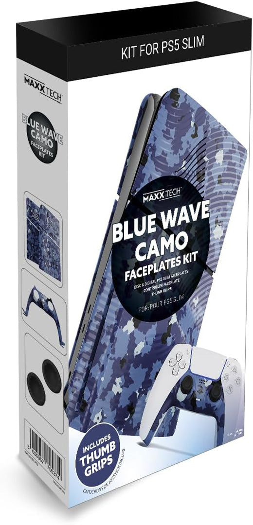 Maxx Tech PS5 Slim Faceplates + Controller Faceplate + 2 Thumb Grips - Blue Wave - Console Accessories by Maxx Tech The Chelsea Gamer