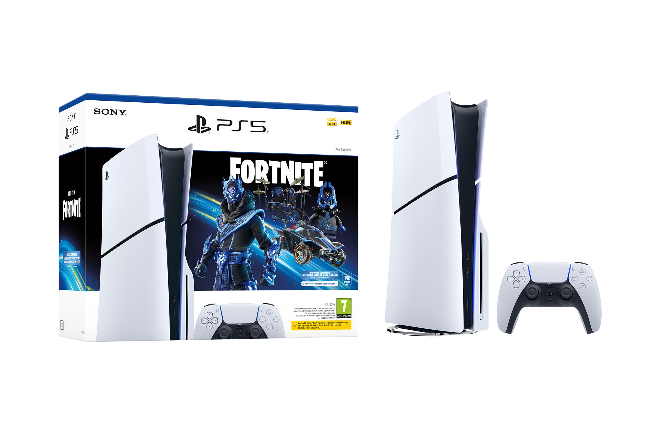 PlayStation®5 console - Fortnite® Cobalt Star Bundle (model group – slim)* Disc Edition - Console pack by Sony The Chelsea Gamer