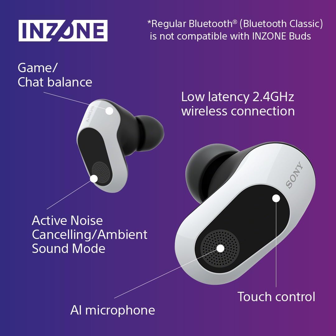 Sony INZONE Wireless Noise Cancelling Gaming Earbuds - White - Video Game Console Accessories by Sony The Chelsea Gamer