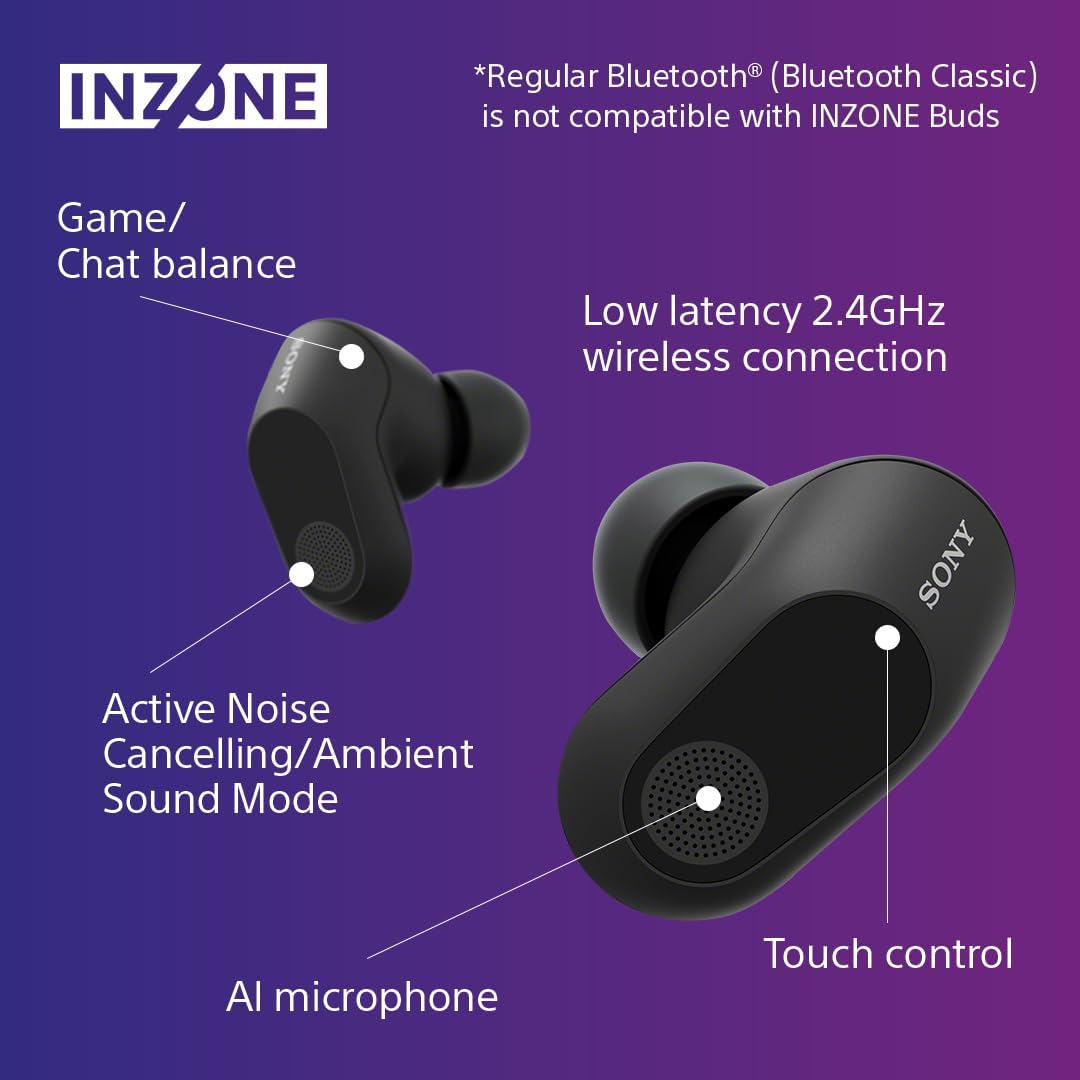 Sony INZONE Wireless Noise Cancelling Gaming Earbuds - Black - Video Game Console Accessories by Sony The Chelsea Gamer