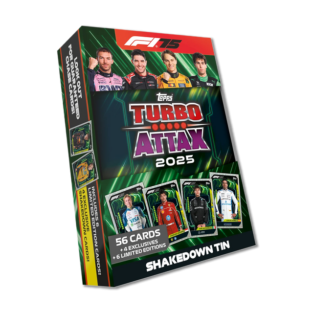 Topps Turbo Attax Formula 1® 2025 - Mega Tin - Shakedown - contains 66 cards including 6 LE's and 4 Exclusive 'Shakedown' Cards! - Merchandise by Topps The Chelsea Gamer