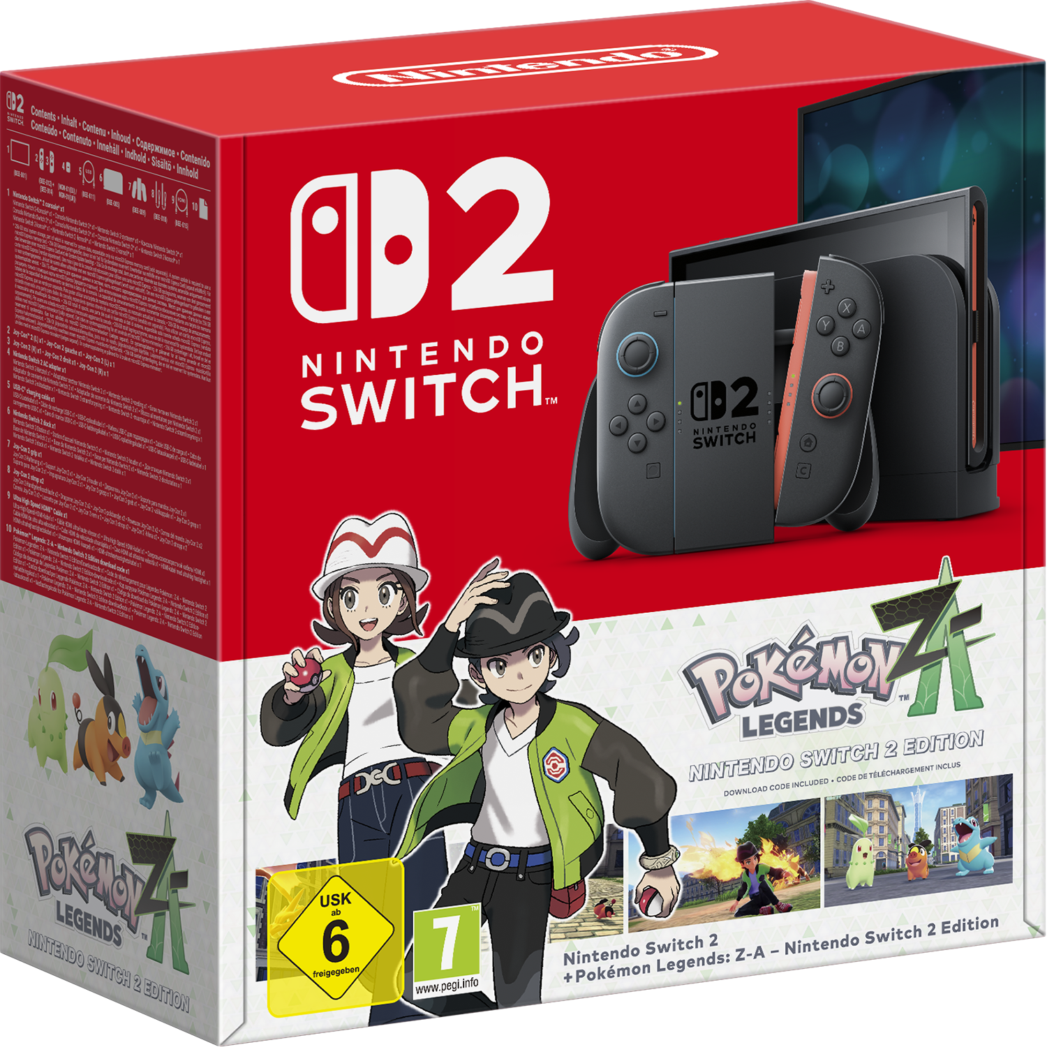 Nintendo Switch 2 packaging with Pokémon Legends branding on a red background