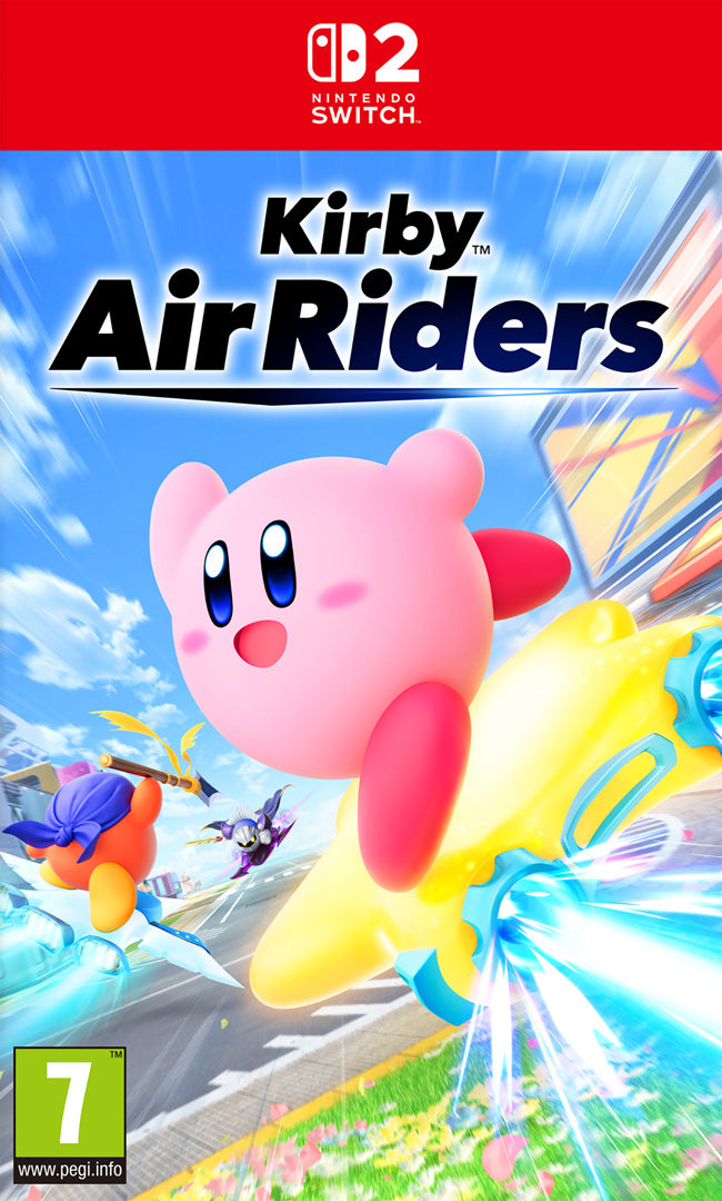 Game cover for 'Kirby Air Riders' on Nintendo Switch with Kirby character and colorful design.