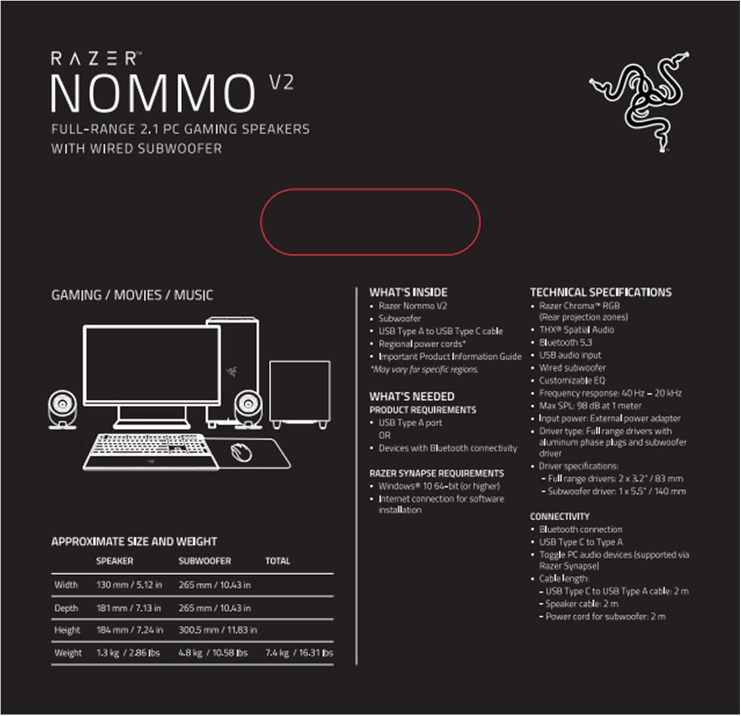 Razer Nommo V2 Full-Range 2.1 PC Gaming Speakers with Wired Subwoofer - Audio by Razer The Chelsea Gamer