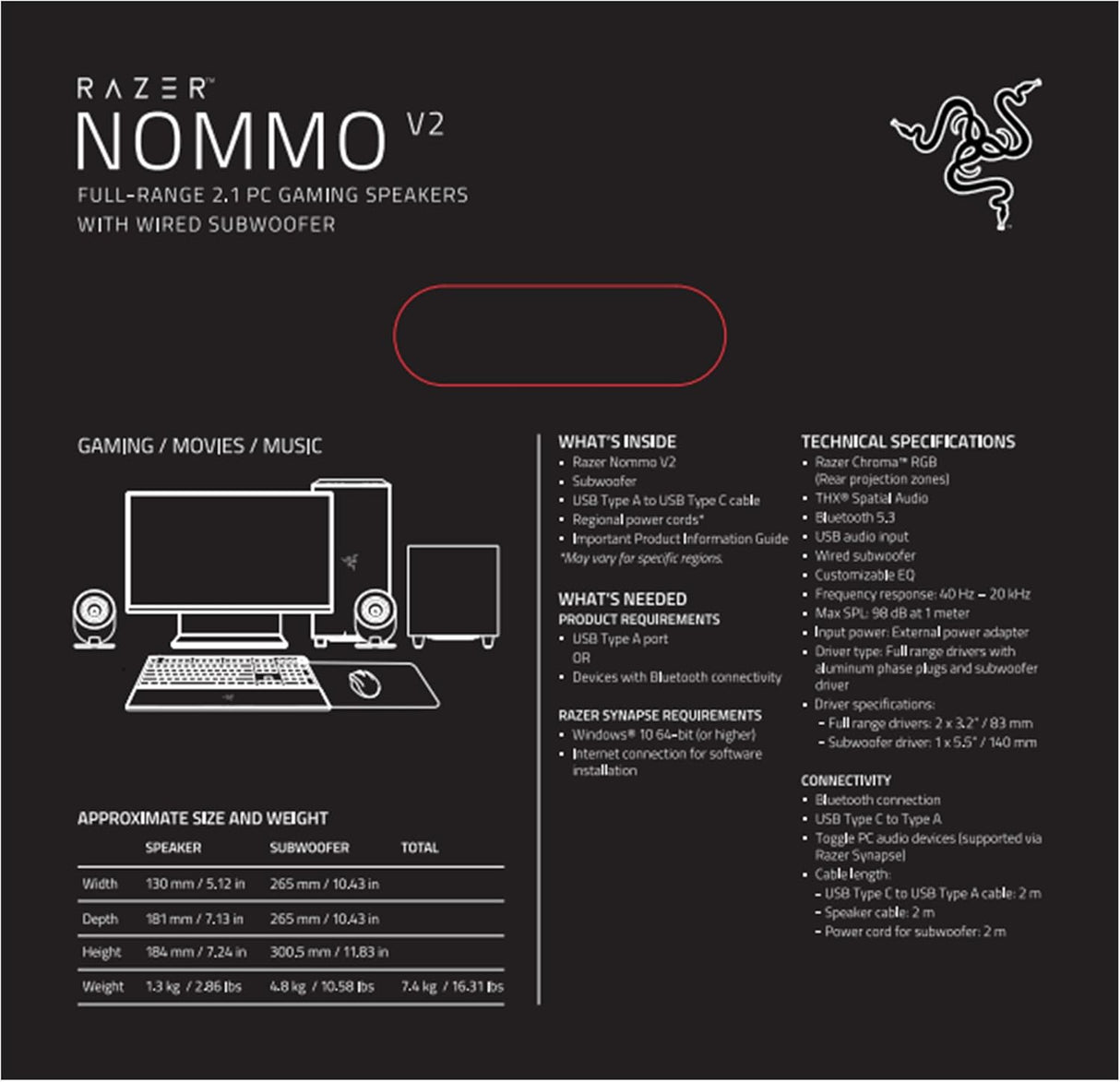 Razer Nommo V2 Full-Range 2.1 PC Gaming Speakers with Wired Subwoofer - Audio by Razer The Chelsea Gamer
