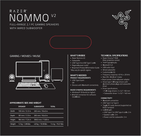 Razer Nommo V2 Full-Range 2.1 PC Gaming Speakers with Wired Subwoofer - Audio by Razer The Chelsea Gamer
