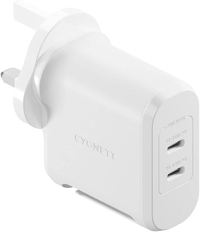 Cygnett PowerMaxx 70W Dual Port GaN Wall Charger - White UK - Cables by Cygnett The Chelsea Gamer
