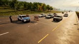 A digital rendering of a highway traffic scene with multiple cars, a police car, a standing officer, and a speed bump barrier. This appears to be a game or simulation screenshot rather than a standard retail product photo.