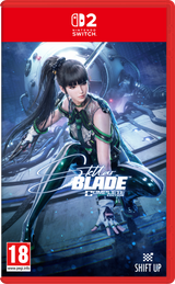 Front cover of the Nintendo Switch game Softor Blade: Complete Edition, featuring a stylized female fighter in a futuristic blue sci-fi setting with the Nintendo Switch logo at the top and an 18 rating badge at the bottom left.