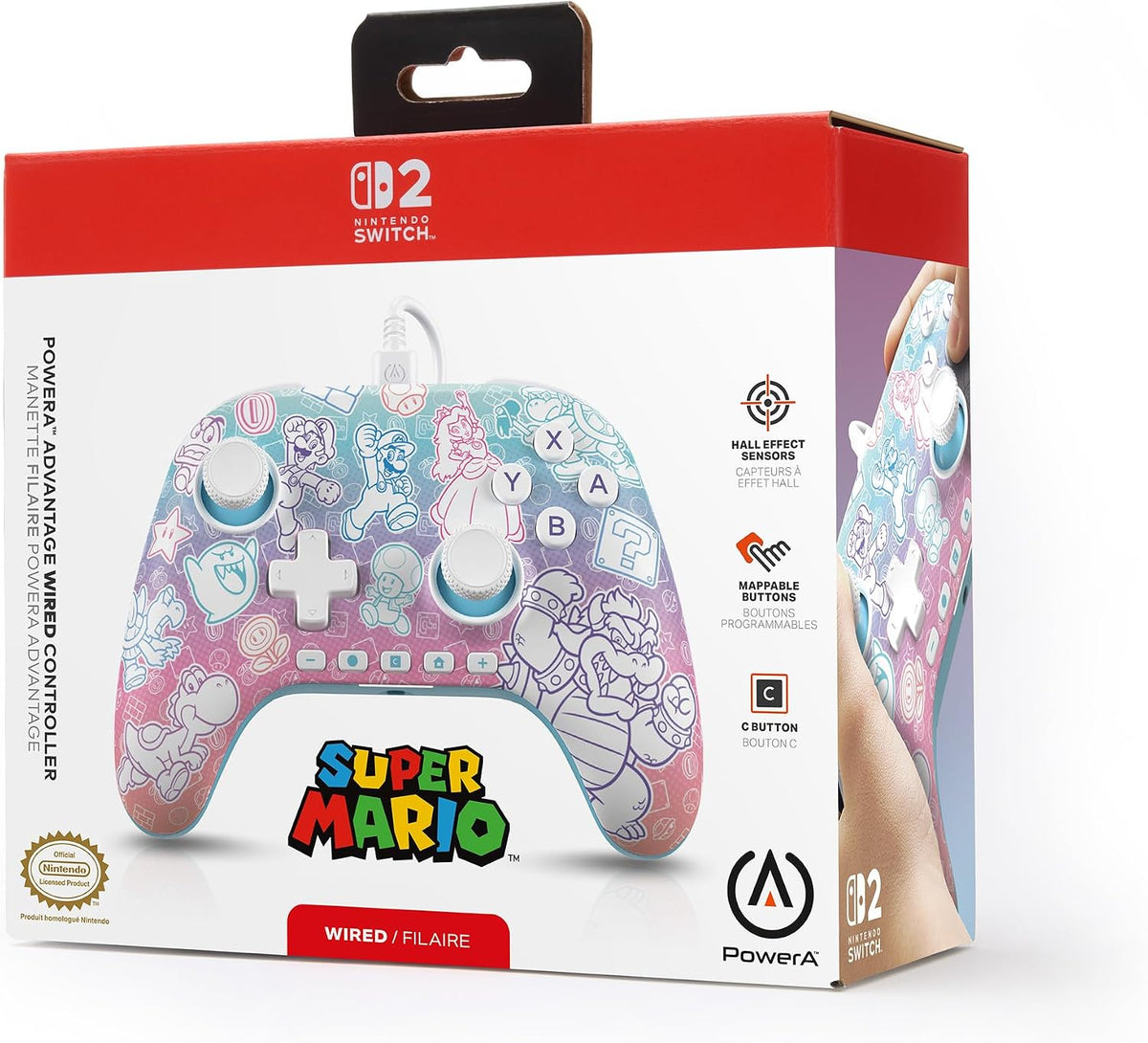 PowerA - Advantage Wired Controller for Nintendo Switch 2 - Mushroom Kingdom