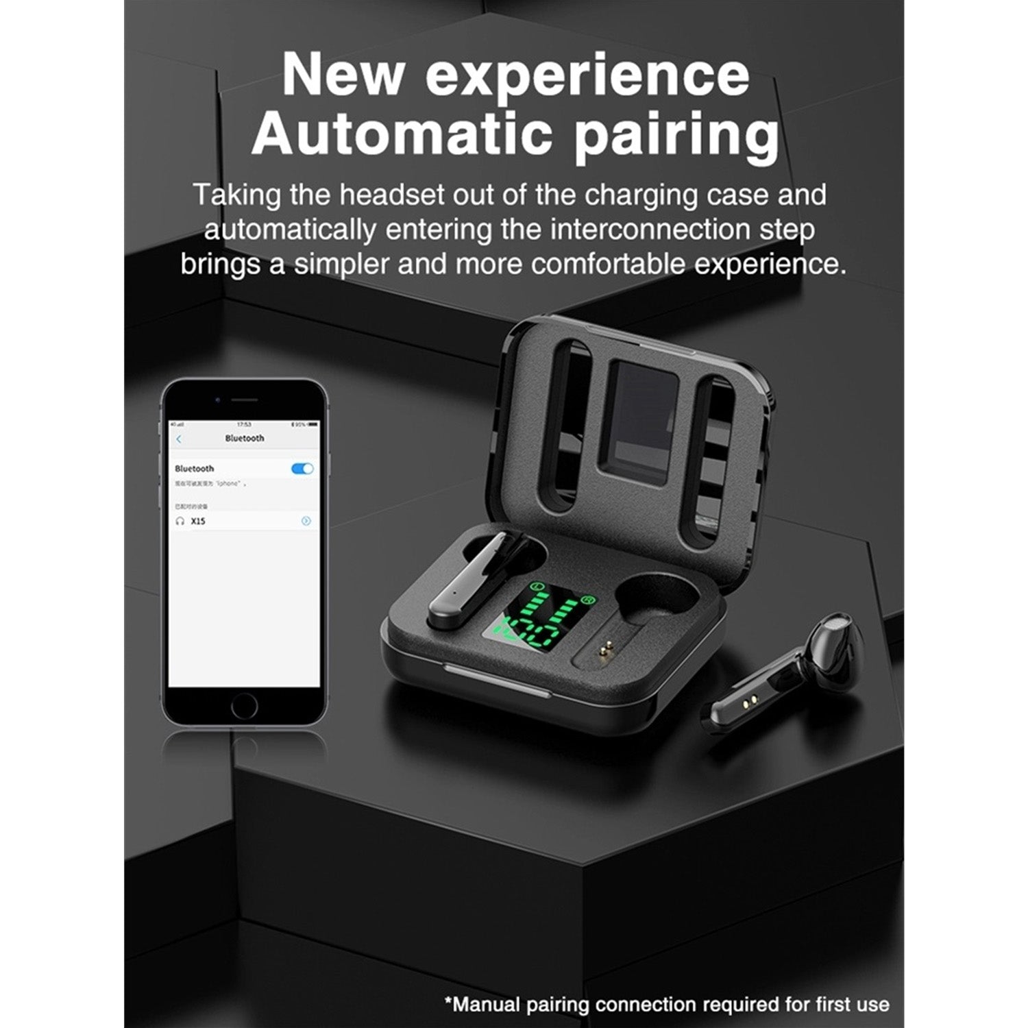 X15 TWS Wireless Earbuds with Bluetooth and Wireless Charging Case with Digital Display - Audio by Prevo The Chelsea Gamer