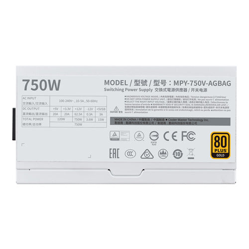 Cooler Master V750 Gold V2 White Edition 750W 135mm Silent FDB Fan 80 PLUS Gold Fully Modular PSU - Core Components by Cooler Master The Chelsea Gamer