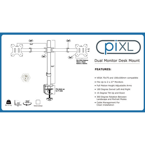 piXL Double Monitor Arm Desk Mount - Furniture by piXL The Chelsea Gamer