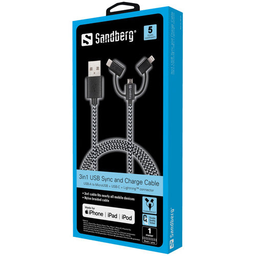 Sandberg USB to Lightning/MicroUSB/USB-C -1m - Cables by Sandberg The Chelsea Gamer