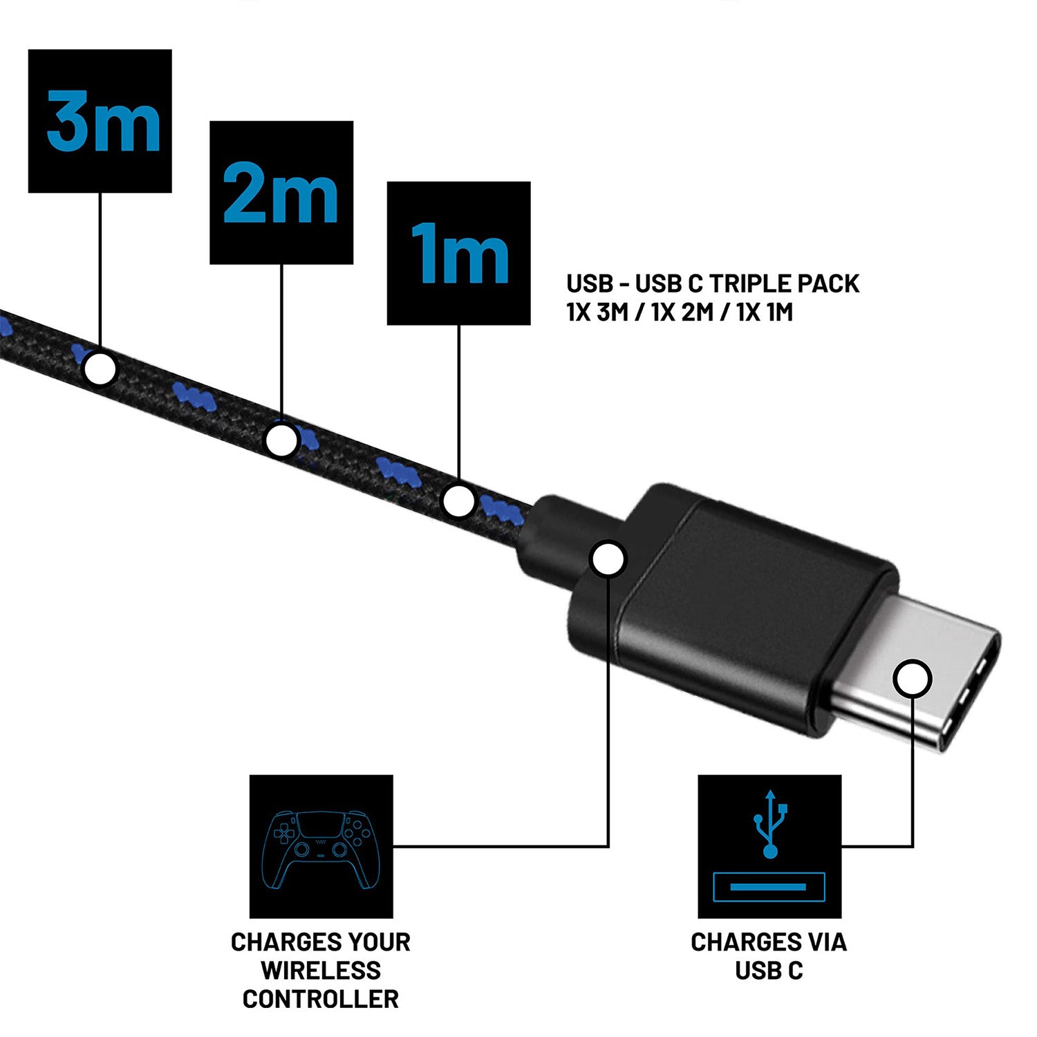 STEALTH SP-C30V Superfast Play & Charge Cables - Triple Pack - Console Accessories by ABP Technology The Chelsea Gamer